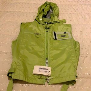 New Sport, Armani Jr. green windbreaker vest.  Side buckles, removable hood.